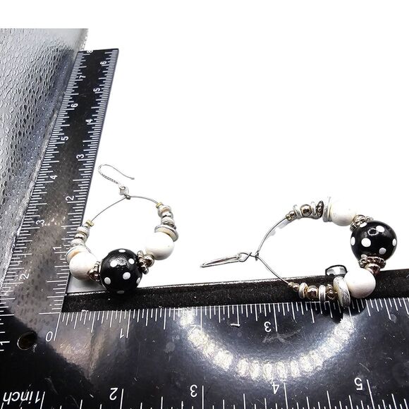 Pierced Earrings Round Halo Black Dangle Faceted Acrylic Beads Open SKU 2158 - Picture 5 of 5
